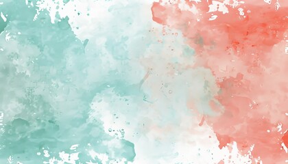 Ethereal spring background  coral and mint hues blend in serene mist, evoking renewal and serenity. - obrazy, fototapety, plakaty