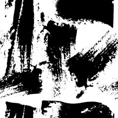 Black brushstrokes hand drawn background. Monochrome grunge texture. Black dry brush strokes drawing. Abstract paint swabs on white background. Good for textile