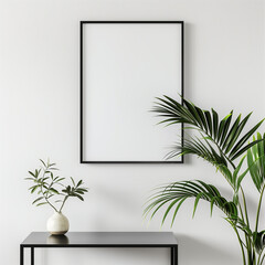 Vertical Black Frame on Blank White Wall