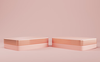 Abstract minimal background. Two rectangle podiums for product display on bright cream color background in pastel colors