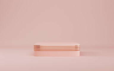 Abstract minimal background. Rectangle podium for product display on bright cream color background in pastel colors
