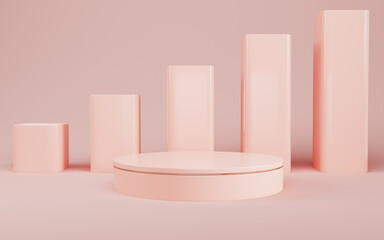 Abstract minimal background. Cylindrical podium for product display on bright cream color background in pastel colors