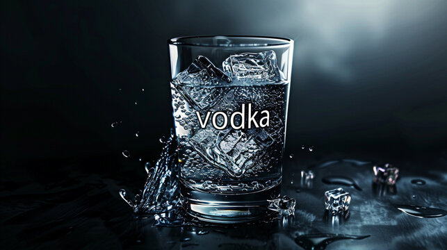 A stunning 8K HD image capturing the elegance of the word "vodka" boldly written on a sleek black solid color background.
