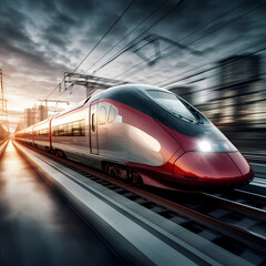 A high-speed train in motion. - obrazy, fototapety, plakaty