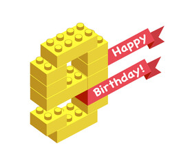 Vector congratulation card. Happy Birthday. Nine (9) years - 753639445