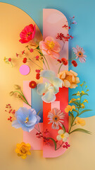 Colorful Spring Floral Paper Cutout on a pastel background