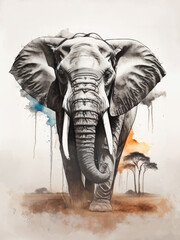 Abstract splash art poster of an elephant