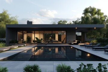 A modern exterior house against a backdrop of soft black