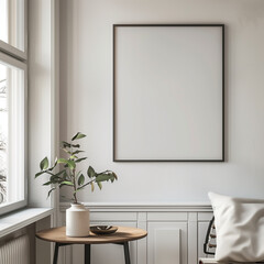 Obraz na płótnie Canvas Elegant Standing Frame on Lounge Table in Contemporary Interior