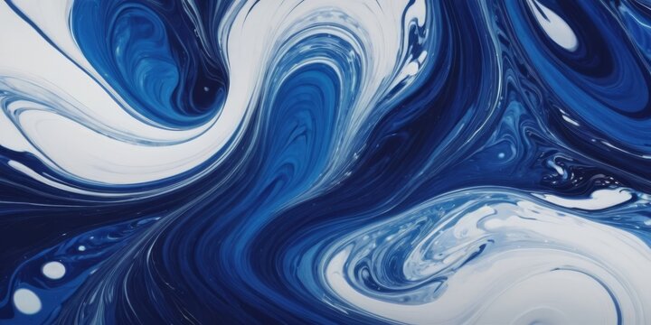 Spectacular image of dark blue and white liquid ink churning together, with a realistic texture and great quality for abstract concept