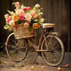 Fototapeta na wymiar A vintage bicycle with a basket of flowers.