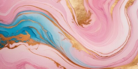 Fototapeta na wymiar Swirl of pink gold marble abstract background, Liquid marble design abstract, light pink azure tones with rose golden, Paint marble texture. Alcohol ink colours