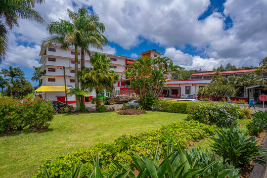 View of exterior of Bois Cheri Tea Factory, Savanne District, Mauritius