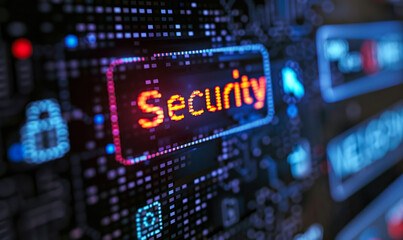Close-up of a computer screen displaying a pixelated Security icon and cursor, emphasizing the importance of cybersecurity in the digital age