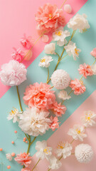 Colorful floral arrangement on pastel background