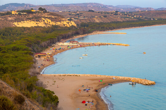 Spiaggia di Eraclea Minoa, high angle view of beach, Sicily, Italy