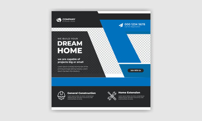 Real estate social media post design. Marketing social media post banner design.  Home sale Instagram post template.