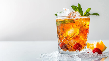 Transport yourself to a world of flavor with an enticing 8K HD photograph showcasing a delectable cocktail against a pristine white backdrop, inviting you to savor every detail.