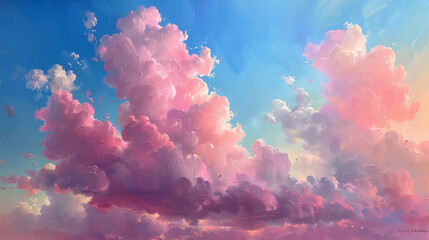 3D illustration of a colorful cloud with a blue sky background.