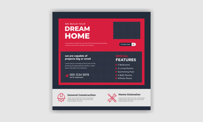 Real estate social media post design. Marketing social media post banner design.  Home sale Instagram post template.