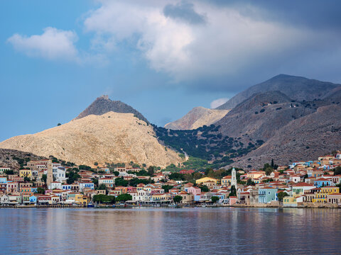 View towards the Chalki Village, Emporio, Halki Island, Dodecanese