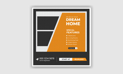 Real estate social media post design. Marketing social media post banner design.  Home sale Instagram post template.