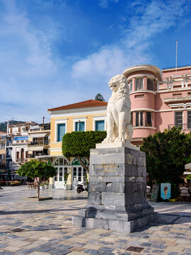 Lion Statue at Pythagora Main Square, Samos Town, Samos Island, North Aegean