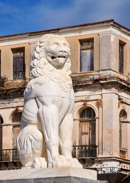 Lion Statue at Pythagora Main Square, Samos Town, Samos Island, North Aegean