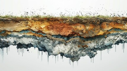 A digital graphic of a cross section of soil showing layers of pollution accumulation over time. - obrazy, fototapety, plakaty