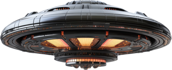 A silver spaceship with a large dome on top