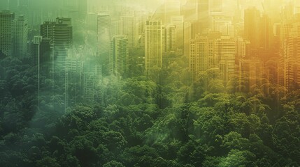 A digital illustration depicts a dense forest slowly transforming into an urban cityscape, revealing the impact of deforestation.