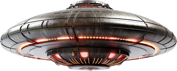 A silver spaceship with a large dome on top
