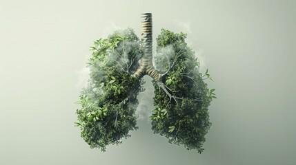 A pair of lungs digitally filled with tree branches and leaves symbolizes clean air, representing breathing.