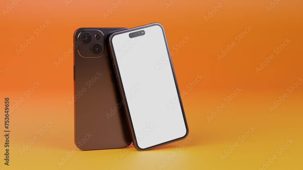 Aufkleber realistic smartphone mockups isolated on yellow orange gradient background. screens of mobile phone 