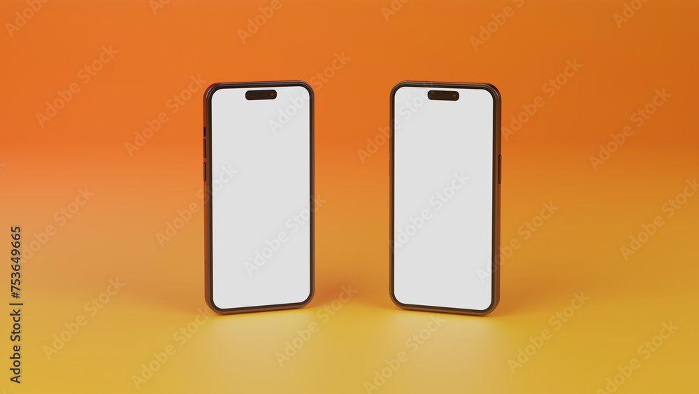 Aufkleber realistic smartphone mockups isolated on yellow orange gradient background. screens of mobile phone 