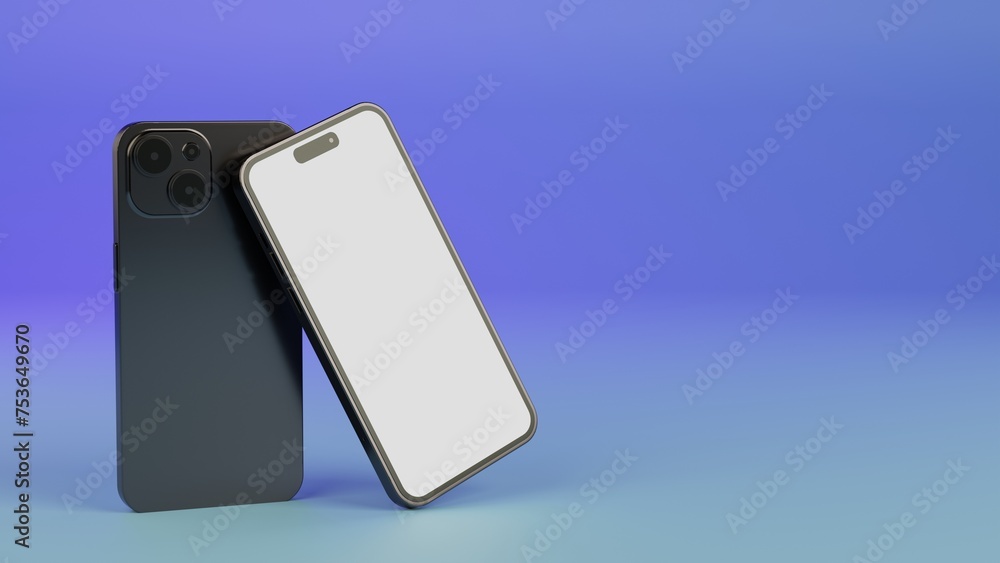 Fototapete realistic smartphone mockup isolated on blue background with gradient. screens of phone on colourful