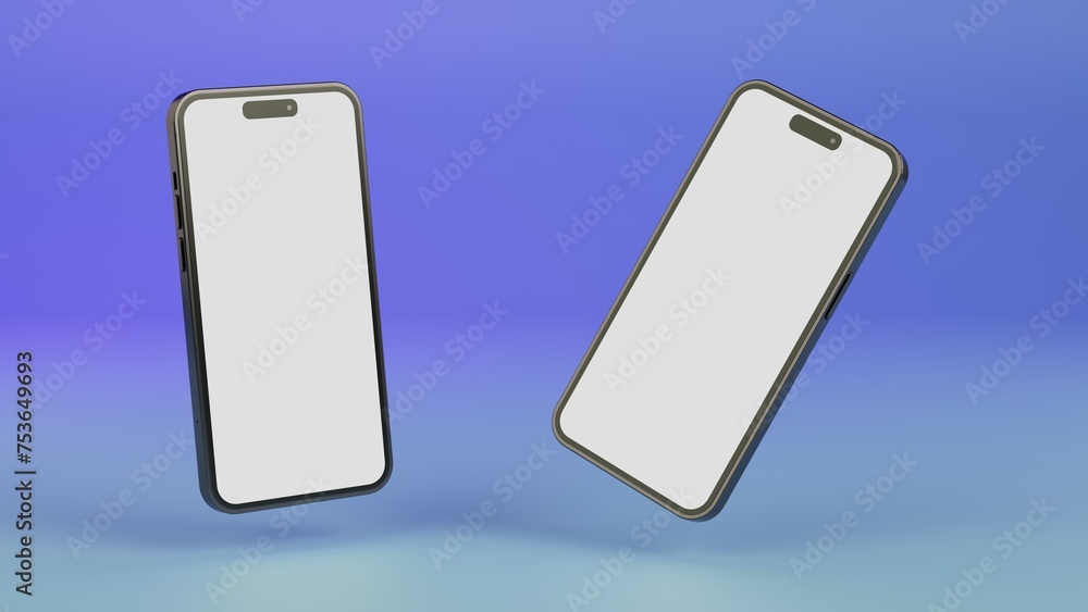 Aufkleber realistic smartphone mockups isolated on blue gradient background. screens of mobile phone on colour