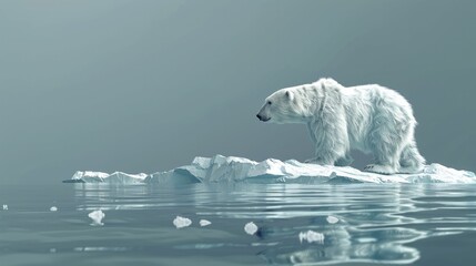A digital graphic of a polar bear on a shrinking ice floe, symbolizing the loss of habitat due to global warming.