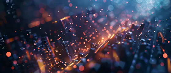 Close-up of vibrant fiber optics with digital data concept.