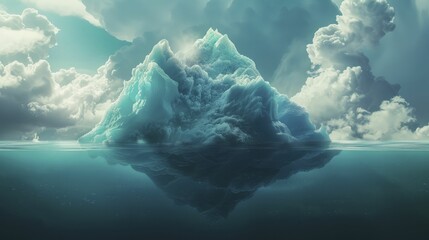 An underwater view of an iceberg's large hidden portion in a digital graphic reveals global warming impacts. - obrazy, fototapety, plakaty