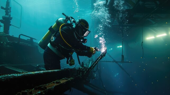 Diver, electric welder. Underwater electric welding