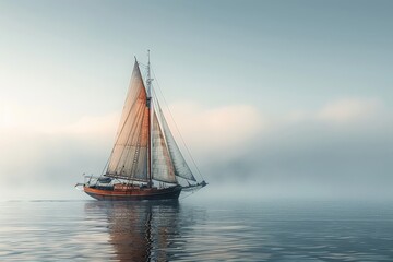 Naklejka premium A sailboat is sailing in the ocean, Minimalist photography of a sailboat