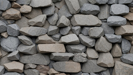 Photo of the texture of a wall made of rough gray and brown stone blocks of various shapes and sizes