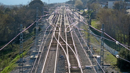 train tracks at Zarzalejo station track changes needles rails catenary line layout