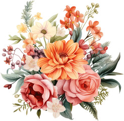 Blooming wedding flowers vibrant colors vintage clipart