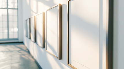 Modern Art Gallery Interior with Frames and Sunlight Reflections