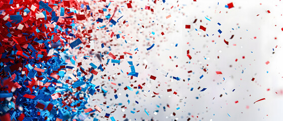 Background with dynamic red, white and blue confetti. Presidential election concept. Banner