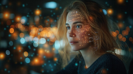 Beautiful Short Haired Project Manager Working on Computer in Office. Augmented Reality Social Media Icons Appear From Worker's Laptop. Internet of Things, Connectivity and Online Concept