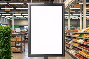 Blank advertising billboard in supermarket. Mock up, 3D Rendering - obrazy, fototapety, plakaty