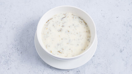 Dovga soup - Azerbaijan yogurt soup bowl